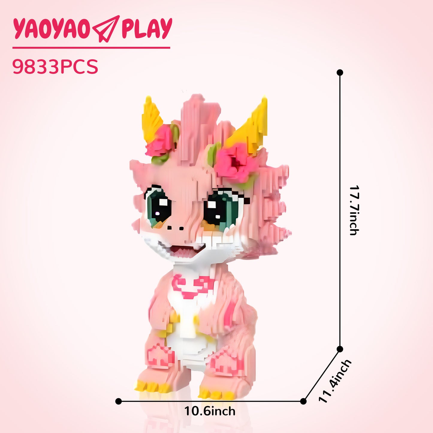 YaoYaoPlay Cherry Blossom Pink Dragon Building Block Set