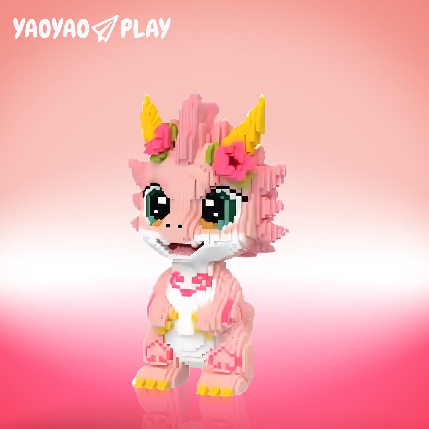 YaoYaoPlay Cherry Blossom Pink Dragon Building Block Set