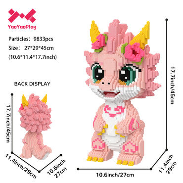 YaoYaoPlay Cherry Blossom Pink Dragon Building Block Set