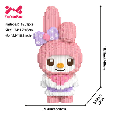 YaoYaoPlay Pink Finger Bunny Building Block Set