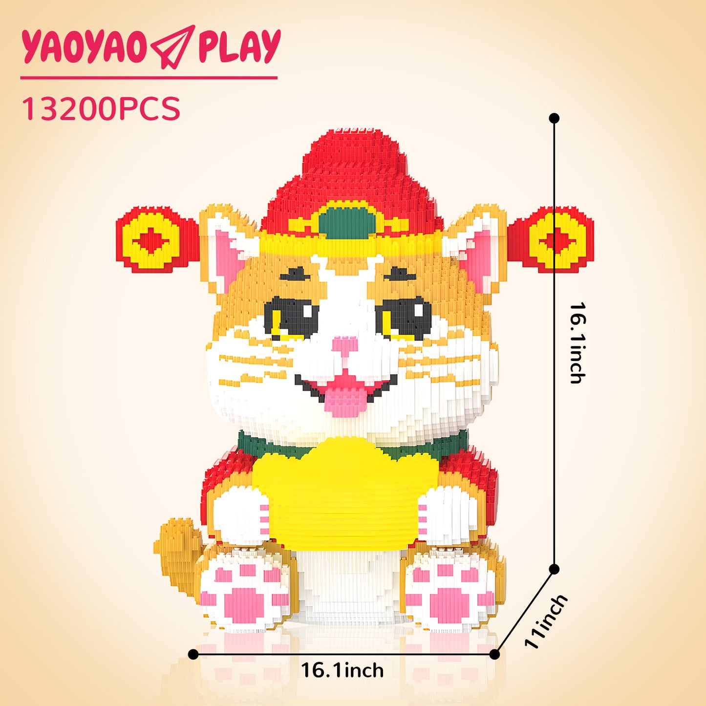 YaoYaoPlay Golden Wealth Cat Building Block Set