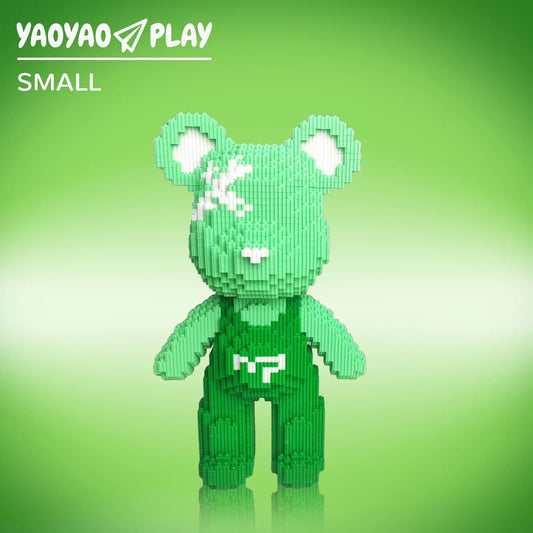 YaoYaoPlay Green Suspender Bear Building Block Set