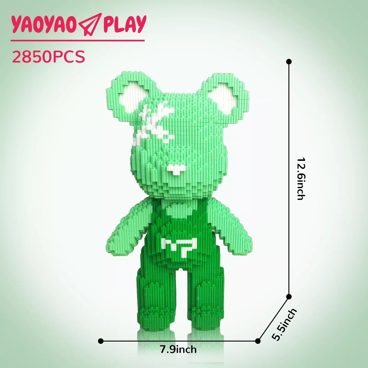 YaoYaoPlay Green Suspender Bear Building Block Set