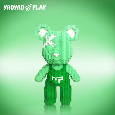 YaoYaoPlay Green Suspender Bear Building Block Set