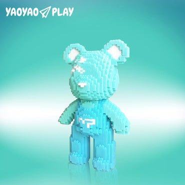 YaoYaoPlay Blue Suspender Bear Building Block Set