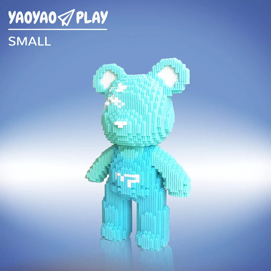 YaoYaoPlay Blue Suspender Bear Building Block Set