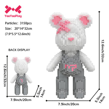 YaoYaoPlay Medium Light Gray Strap Bear Building Block Set