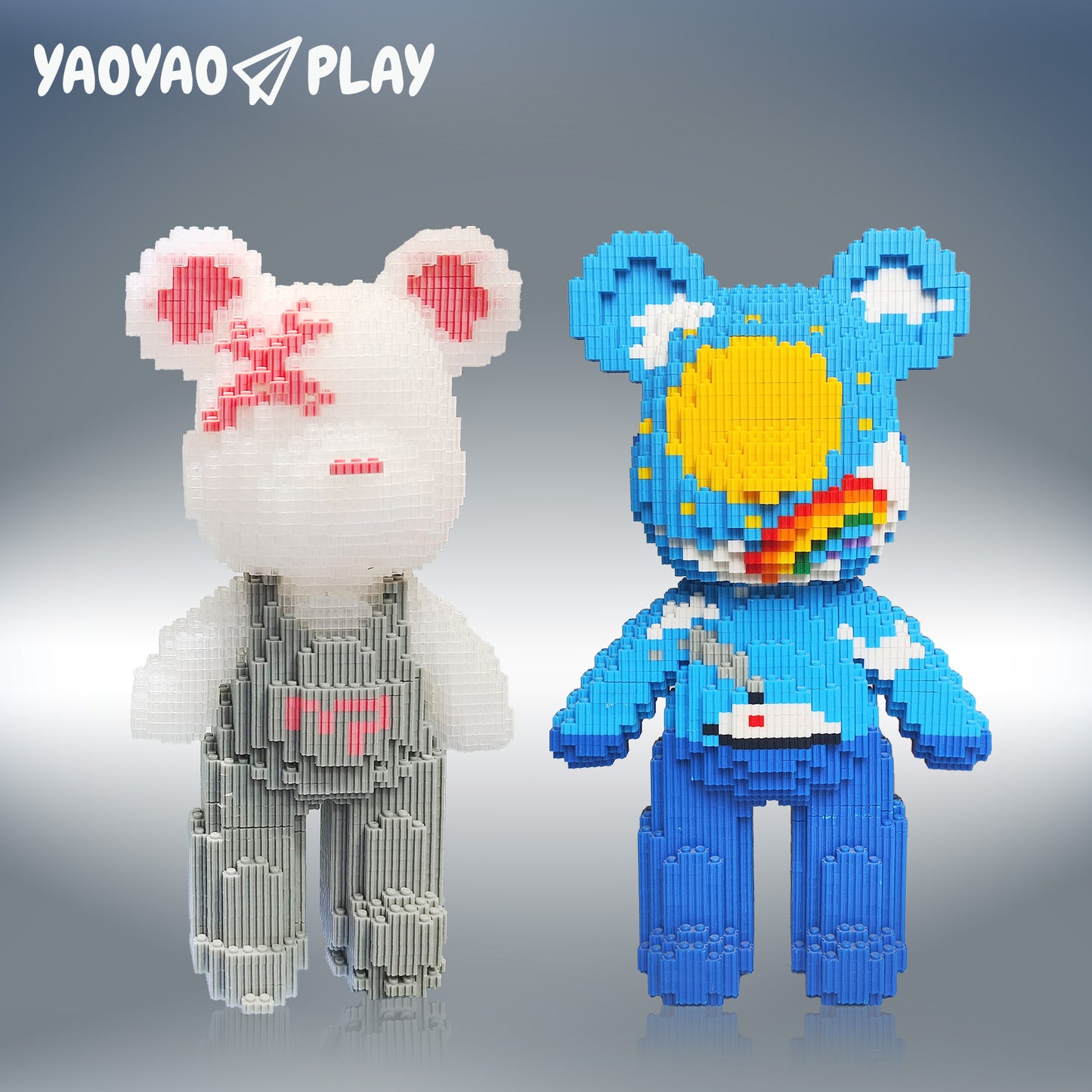 YaoYaoPlay Medium Light Gray Strap Bear & Starry Sky Bear Set