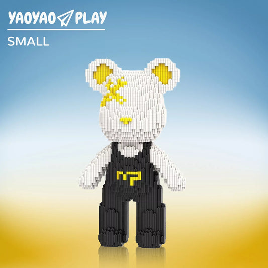 YaoYaoPlay Classic Black & White Suspender Bear Building Block Set