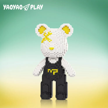 YaoYaoPlay Classic Black & White Suspender Bear Building Block Set