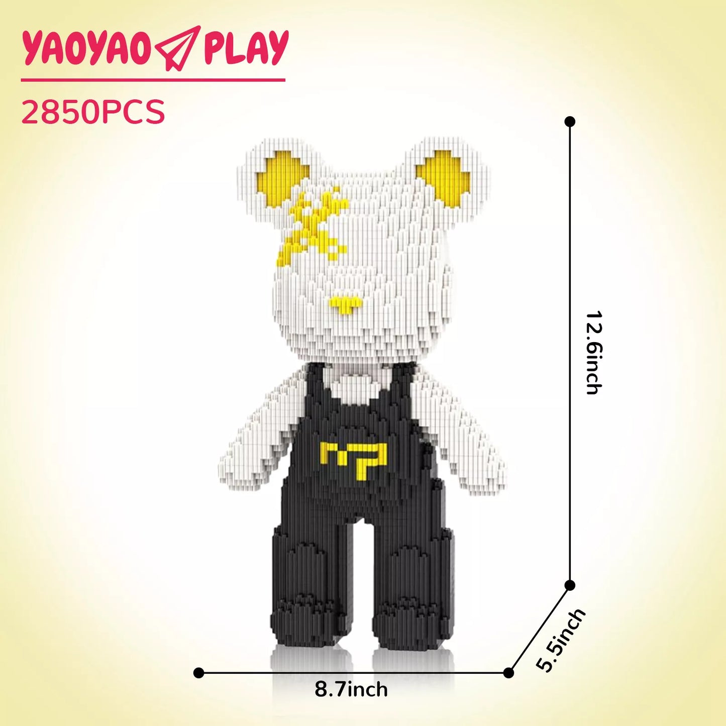 YaoYaoPlay Classic Black & White Suspender Bear Building Block Set