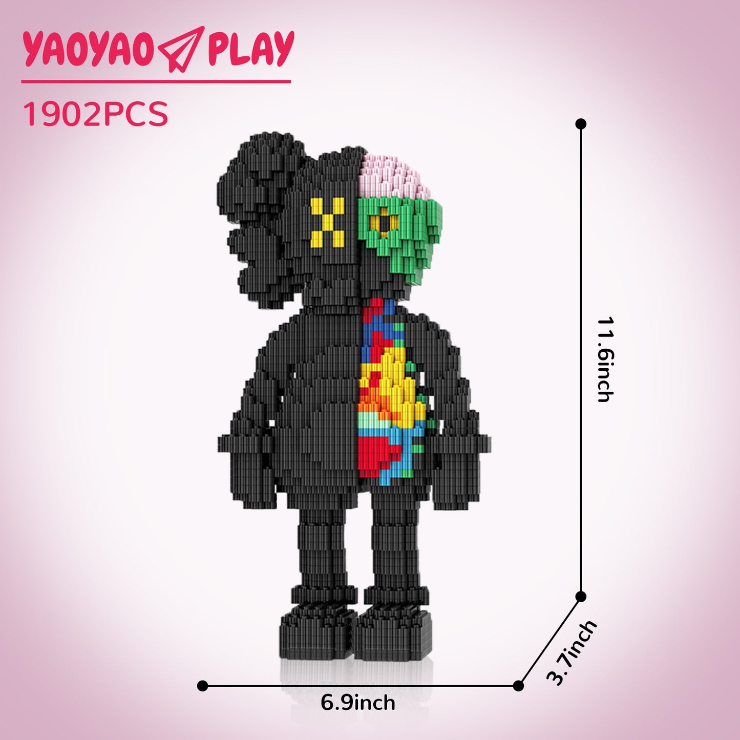YaoYaoPlay Black 25% Dissected KAWS Style Building Block Set
