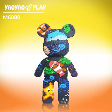 YAOYAO PLAY M6880 Modular Brick Bear: Pixel-Art Ocean & Star Motifs