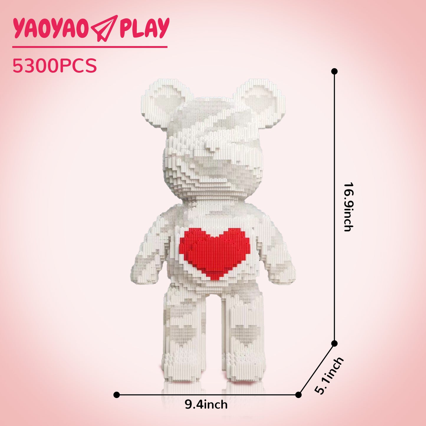 YaoYaoPlay Large Red Heart Bear Building Block Set