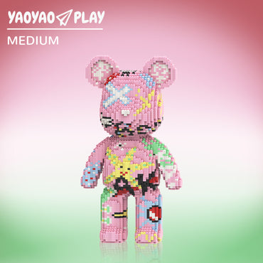 YaoYaoPlay Graffiti Pink Bear Medium Building Block Set
