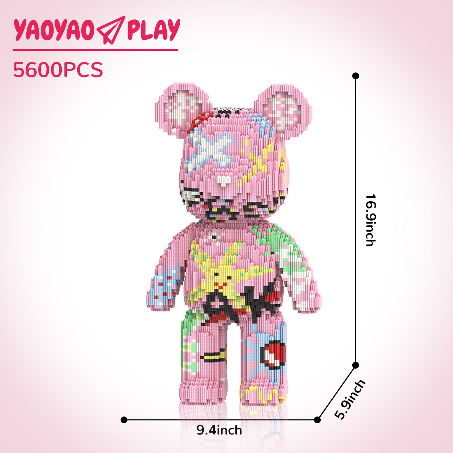 YaoYaoPlay Graffiti Pink Bear Medium Building Block Set