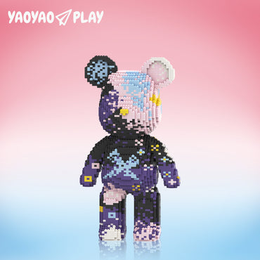 YaoYaoPlay Graffiti Purple Bear Medium Building Block Set