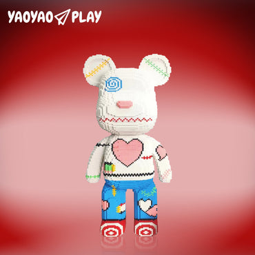 YaoYaoPlay Heart Patchwork Big Bear Plastic Building Blocks