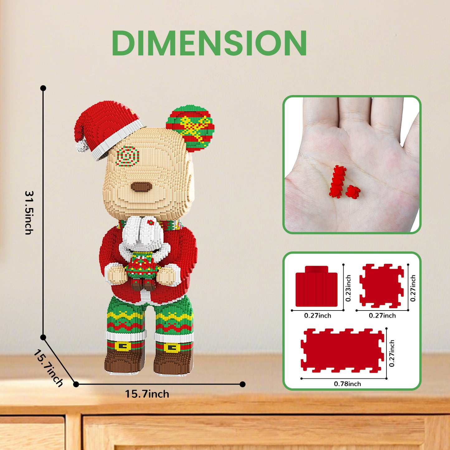 YaoYaoPlay Christmas Hug Large Bear Building Block Set