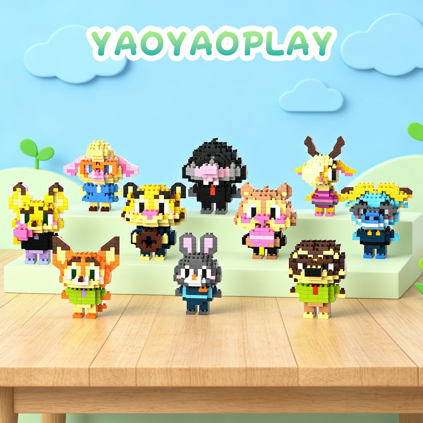YaoYaoPlay Animal City Mini Brick Figure Set – 10 Pack