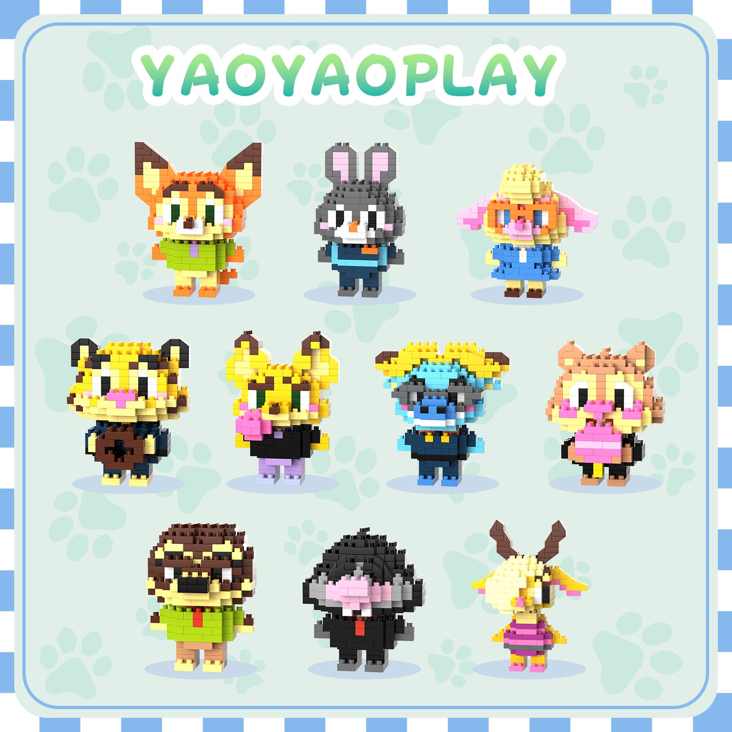 YaoYaoPlay Animal City Mini Brick Figure Set – 10 Pack