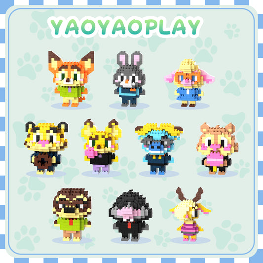 YaoYaoPlay Animal City Mini Brick Figure Set – 10 Pack
