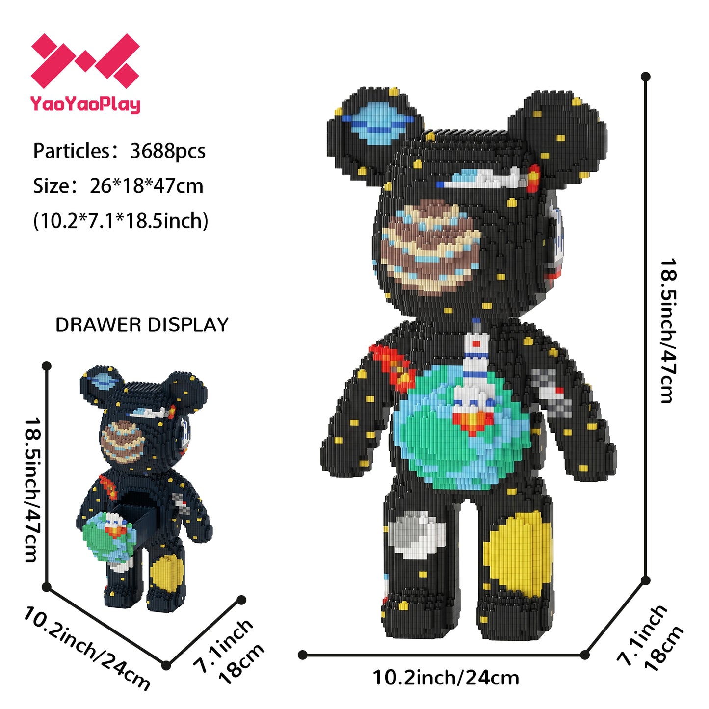 YaoYaoPlay Space Adventure Large Bear Building Blocks