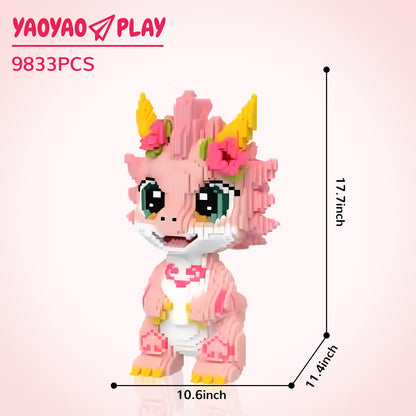 YaoYaoPlay Cherry Blossom Pink Dragon Building Block Set