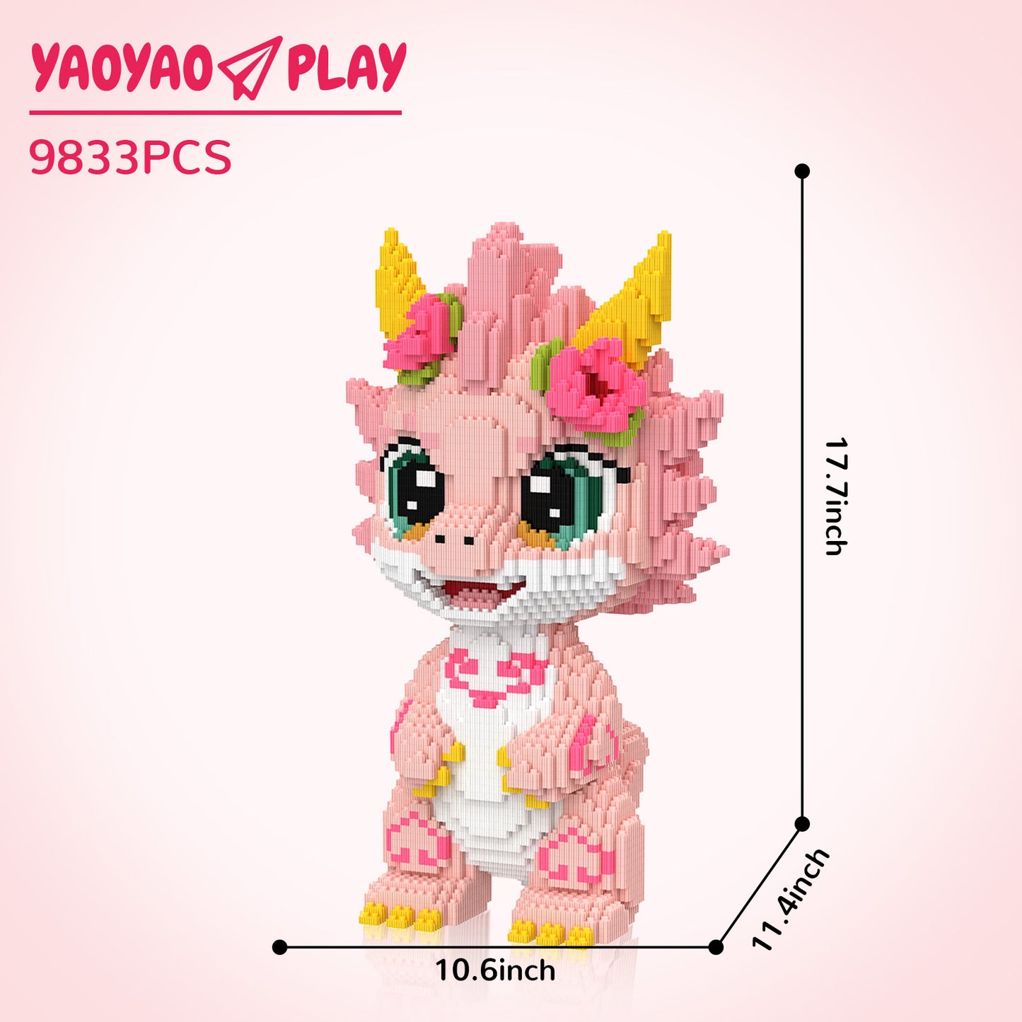 YaoYaoPlay Cherry Blossom Pink Dragon Building Block Set