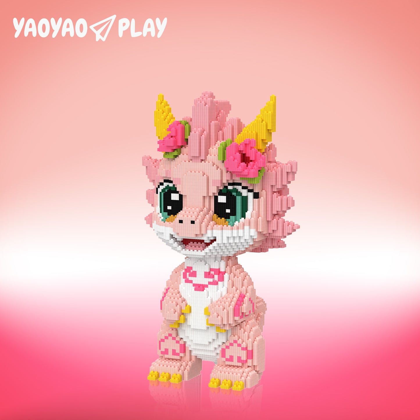 YaoYaoPlay Cherry Blossom Pink Dragon Building Block Set
