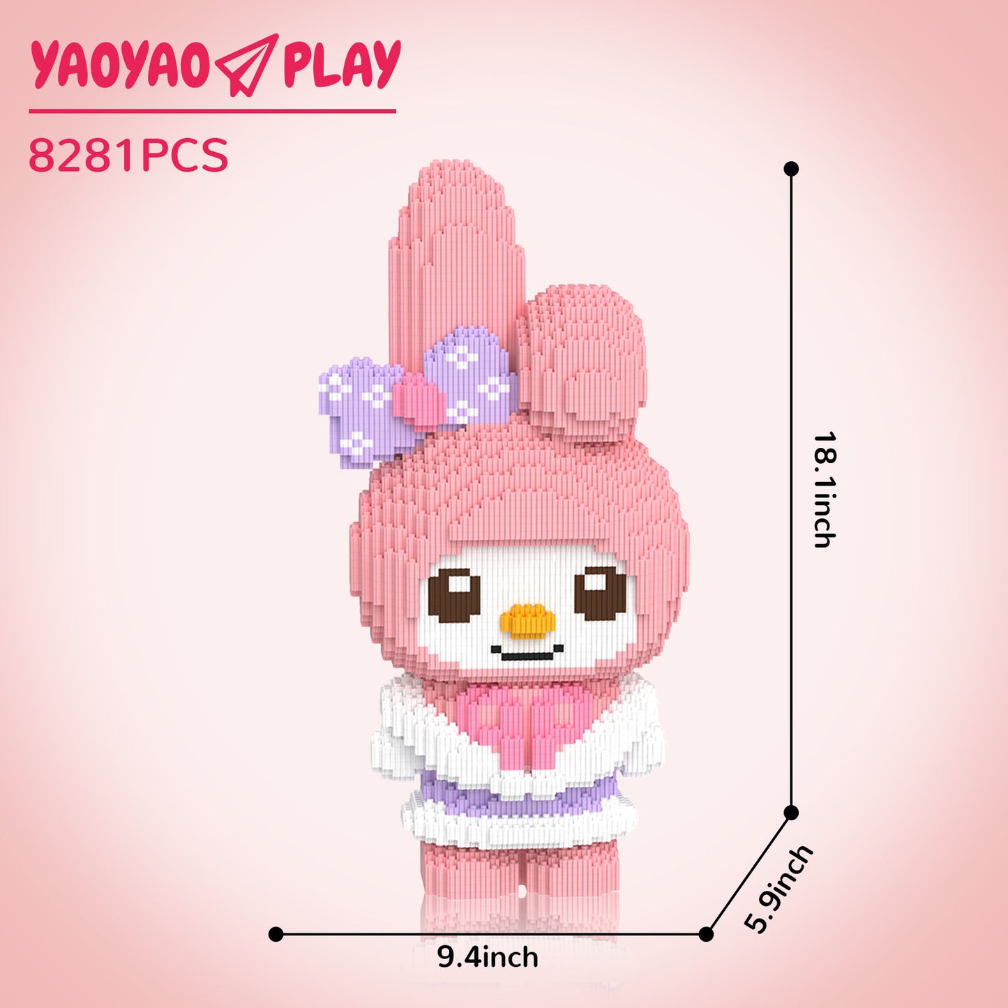 YaoYaoPlay Pink Finger Bunny Building Block Set