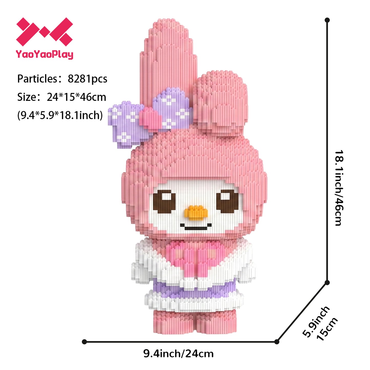 YaoYaoPlay Pink Finger Bunny Building Block Set