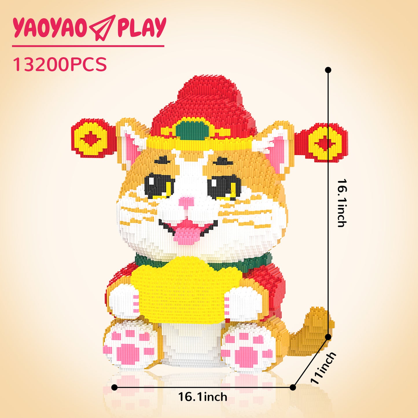 YaoYaoPlay Golden Wealth Cat Building Block Set