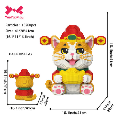 YaoYaoPlay Golden Wealth Cat Building Block Set