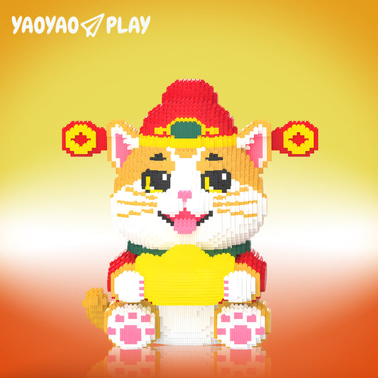 YaoYaoPlay Golden Wealth Cat Building Block Set
