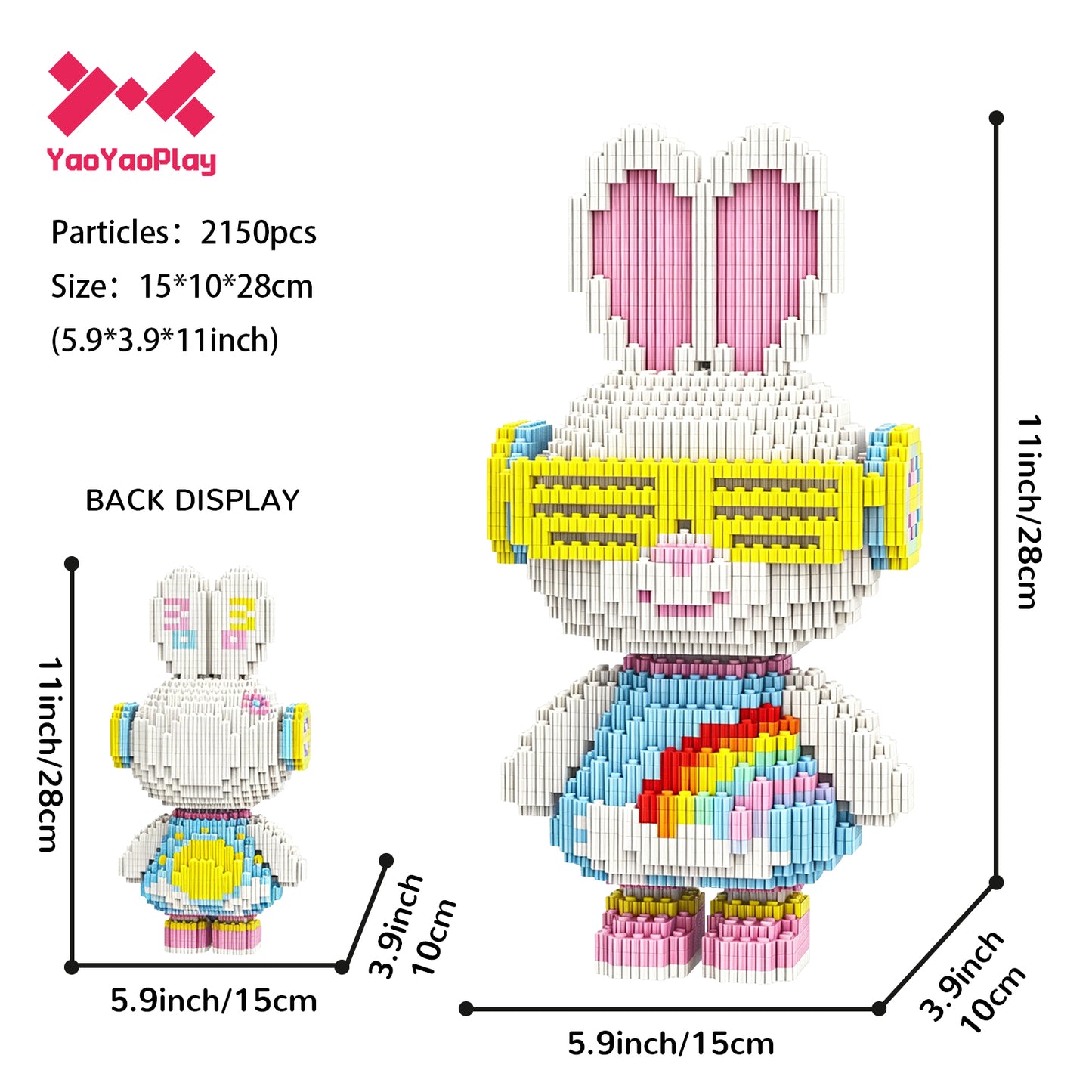 YaoYaoPlay Momo Rainbow Bunny Building Block Set