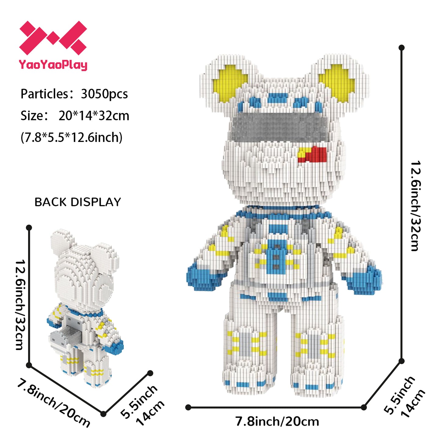 YaoYaoPlay Male Astronaut Medium Bear Building Block Set