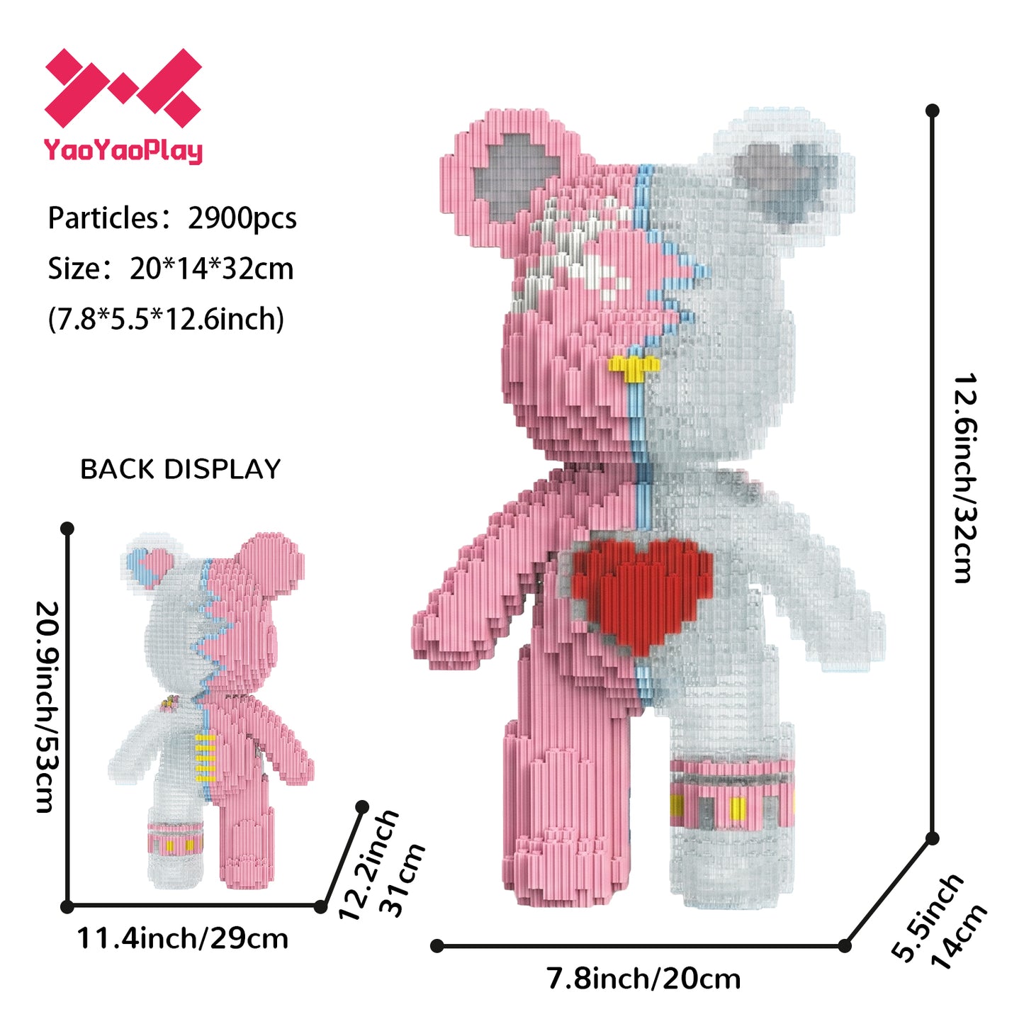 YaoYaoPlay Love Crush Medium Bear Building Blocks