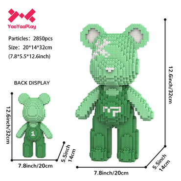 YaoYaoPlay Green Suspender Bear Building Block Set