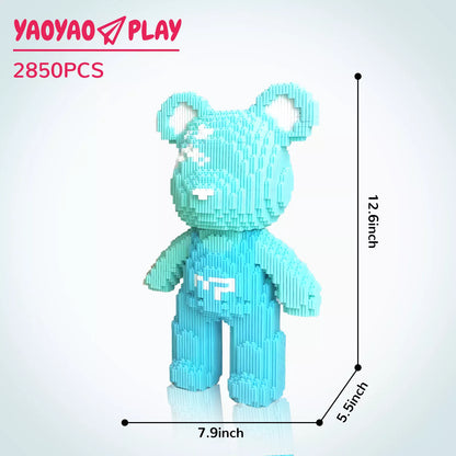 YaoYaoPlay Blue Suspender Bear Building Block Set