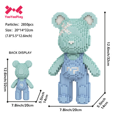 YaoYaoPlay Blue Suspender Bear Building Block Set