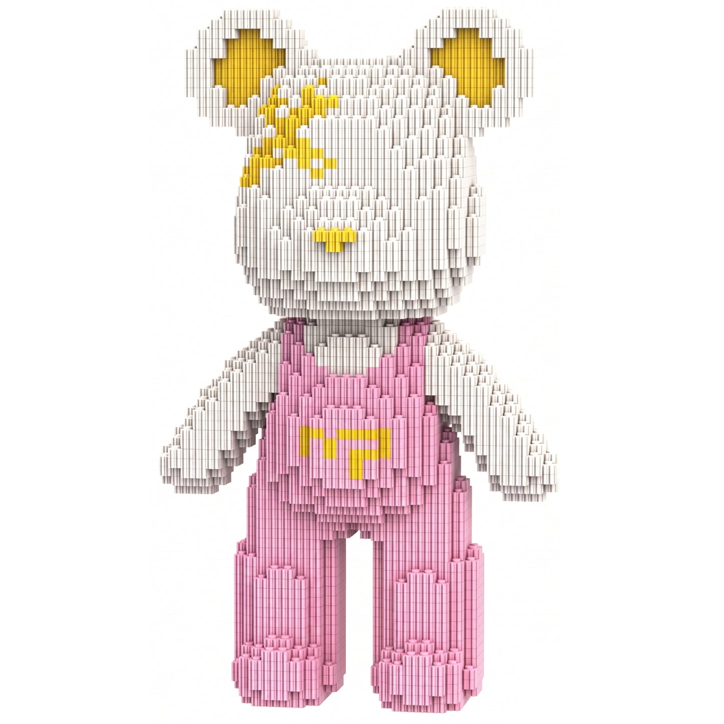 YaoYaoPlay White & Pink Suspender Bear Building Block Set