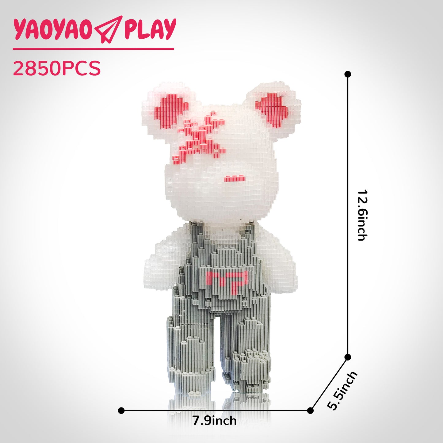 YaoYaoPlay Medium Light Gray Strap Bear Building Block Set