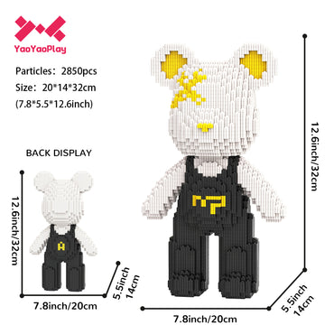 YaoYaoPlay Classic Black & White Suspender Bear Building Block Set