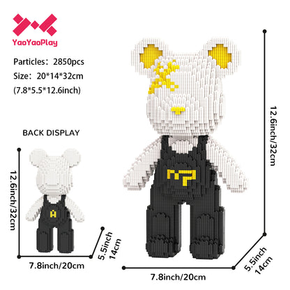 YaoYaoPlay Classic Black & White Suspender Bear Building Block Set