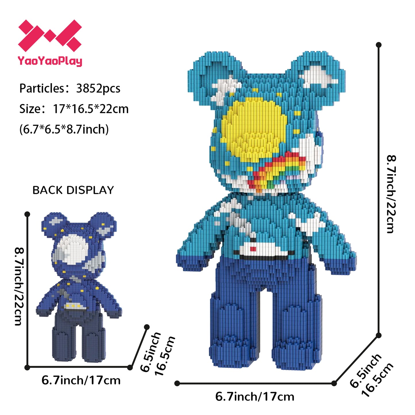 YaoYaoPlay Day & Night Sky Medium Bear Building Blocks