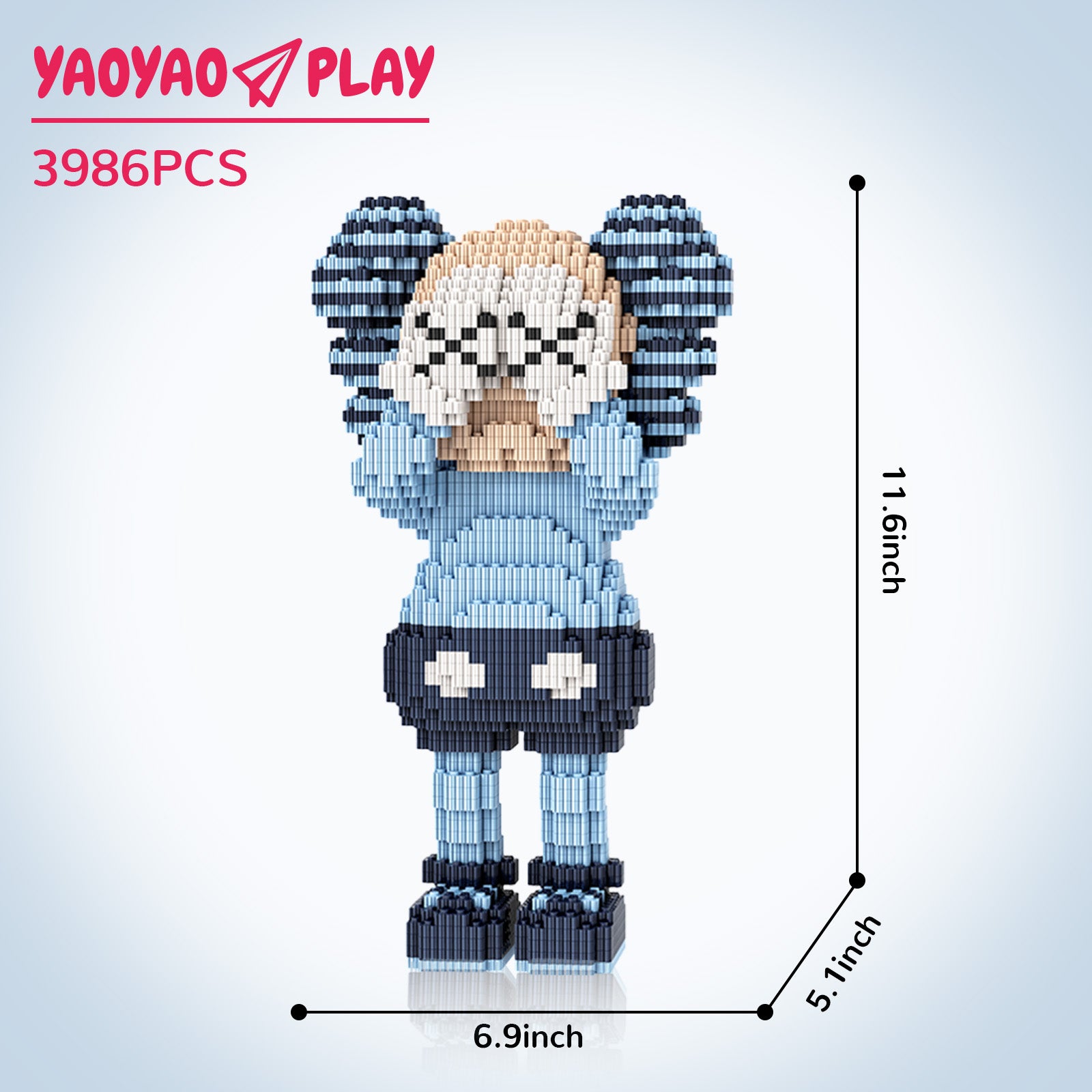 YaoYaoPlay KAWS Cover Face Sitting Blue Building Block Set