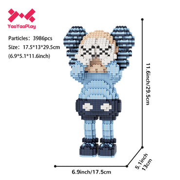YaoYaoPlay KAWS Cover Face Sitting Blue Building Block Set