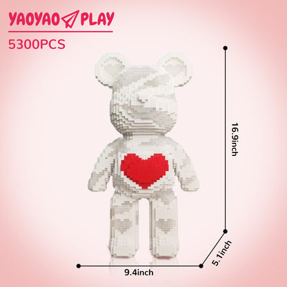 YaoYaoPlay Large Red Heart Bear Building Block Set
