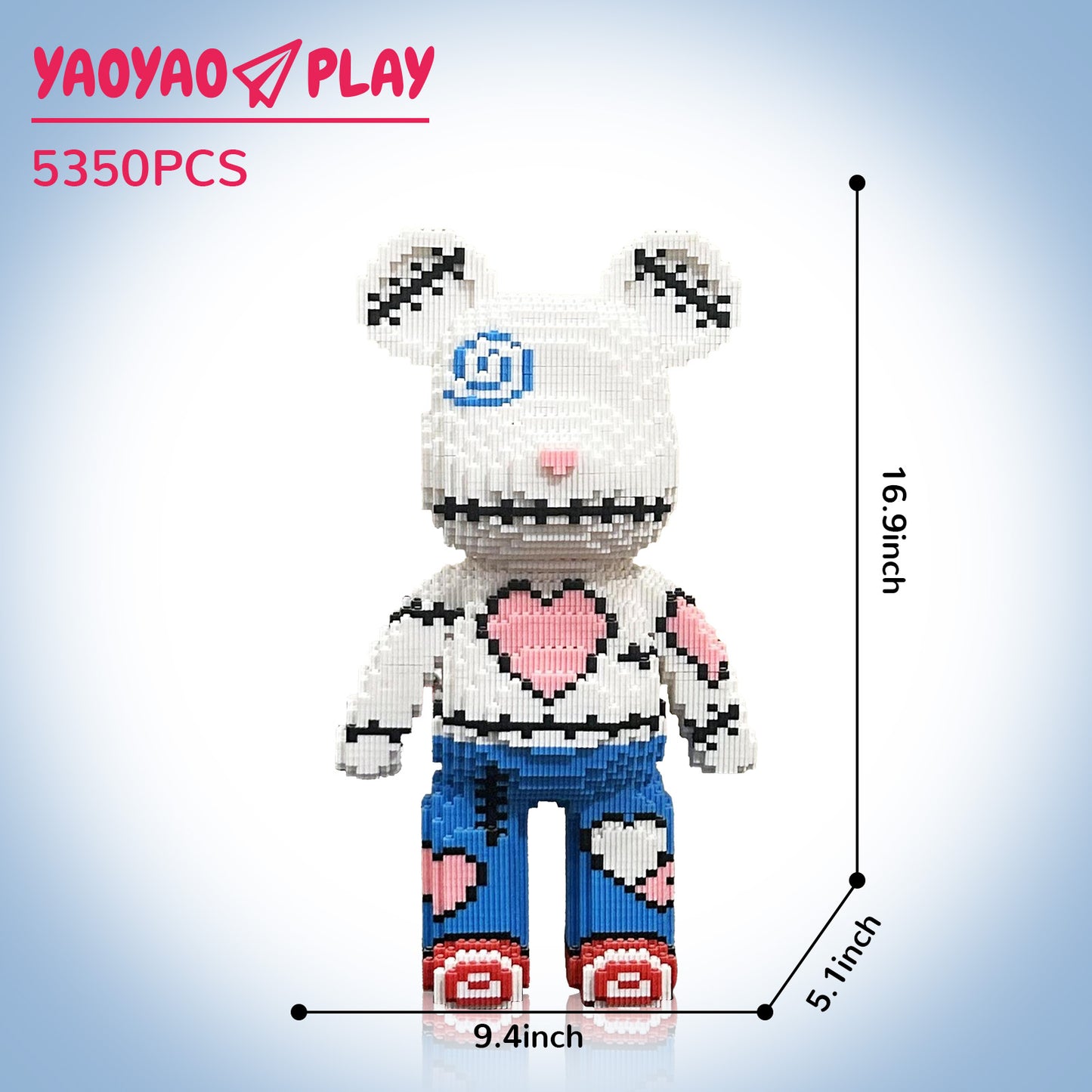 YaoYaoPlay Heart Patchwork Large Bear Building Blocks